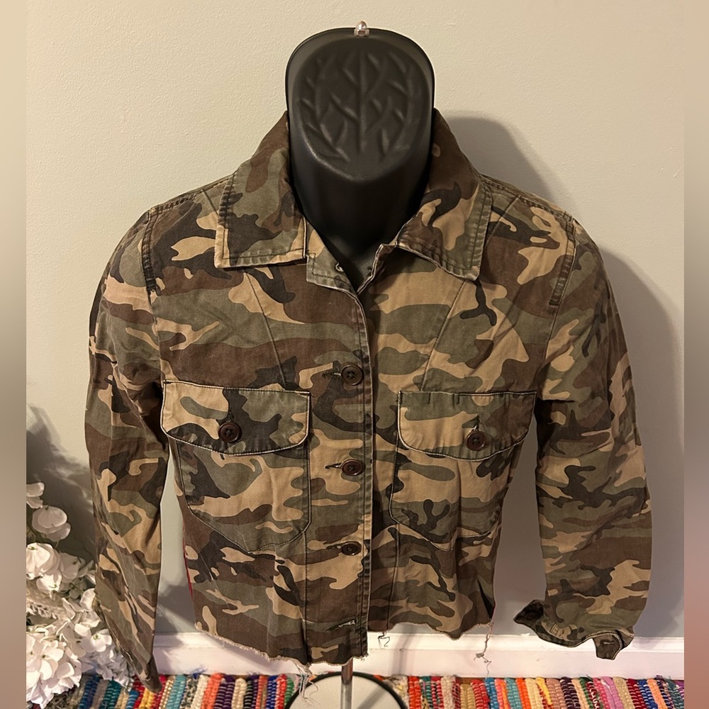 NEW Abercrombie & Fitch Camo Jacket Cropped Military Army Coat Camouflage Small